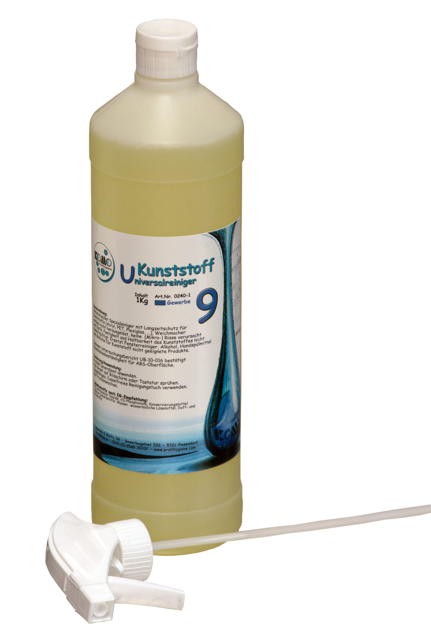 Bild von KUNSTSTOFF UNIVERSALREINIGER "9" Flasche 1 Kg mit Sprühpistole 